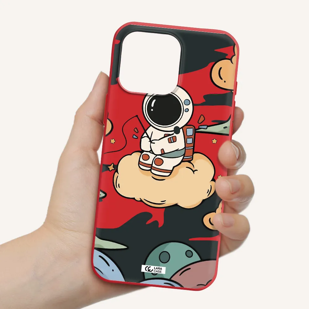 A Cartoon Astronaut Sitting On A Cloud Apple Iphone 16 Pro Max Silicone Imperial Red Case