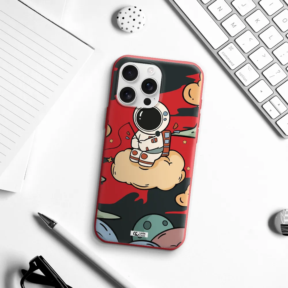 A Cartoon Astronaut Sitting On A Cloud Apple Iphone 16 Pro Max Silicone Imperial Red Case