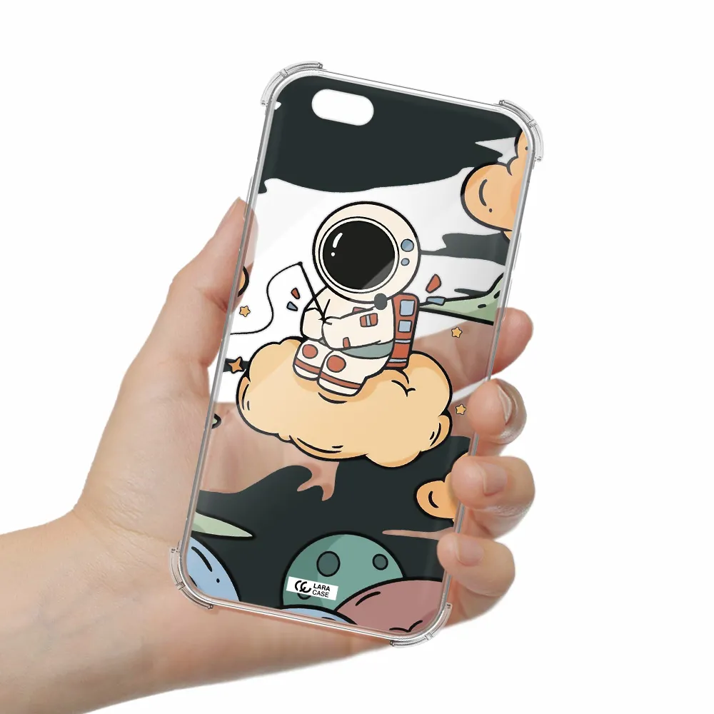 a cartoon astronaut sitting on a cloud Apple iPhone 6 Clear PC Case