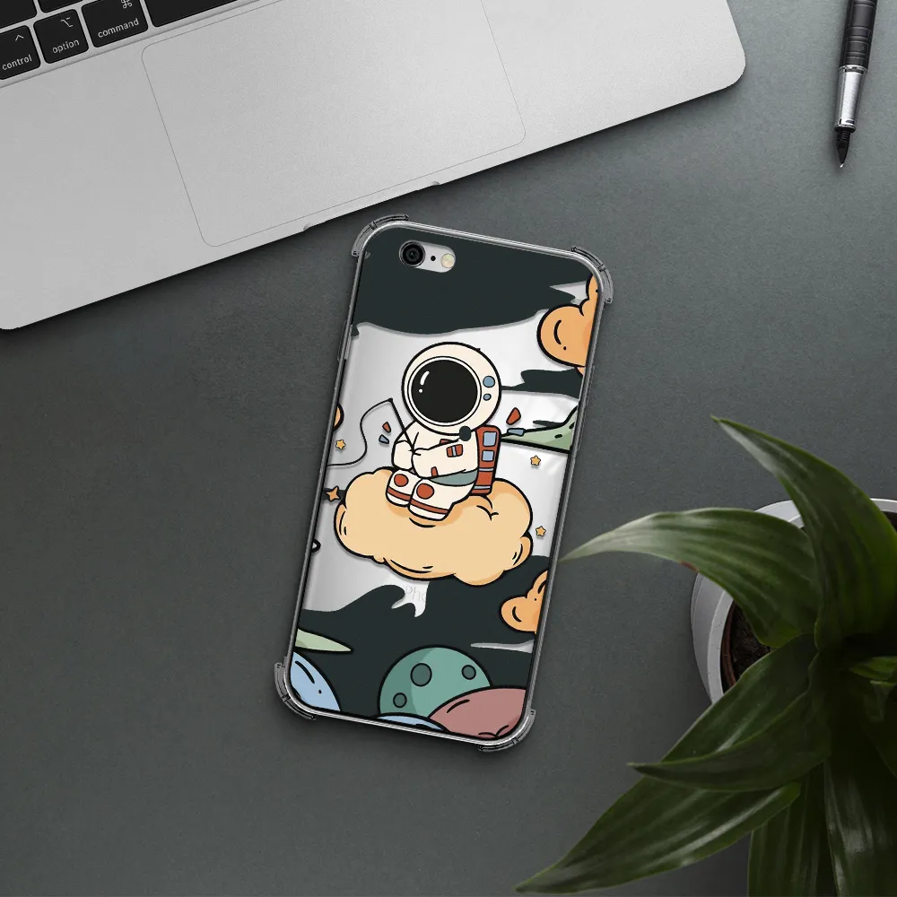 a cartoon astronaut sitting on a cloud Apple iPhone 6 Clear PC Case