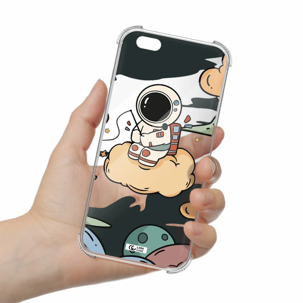 a cartoon astronaut sitting on a cloud Apple iPhone 6 plus Clear PC Case