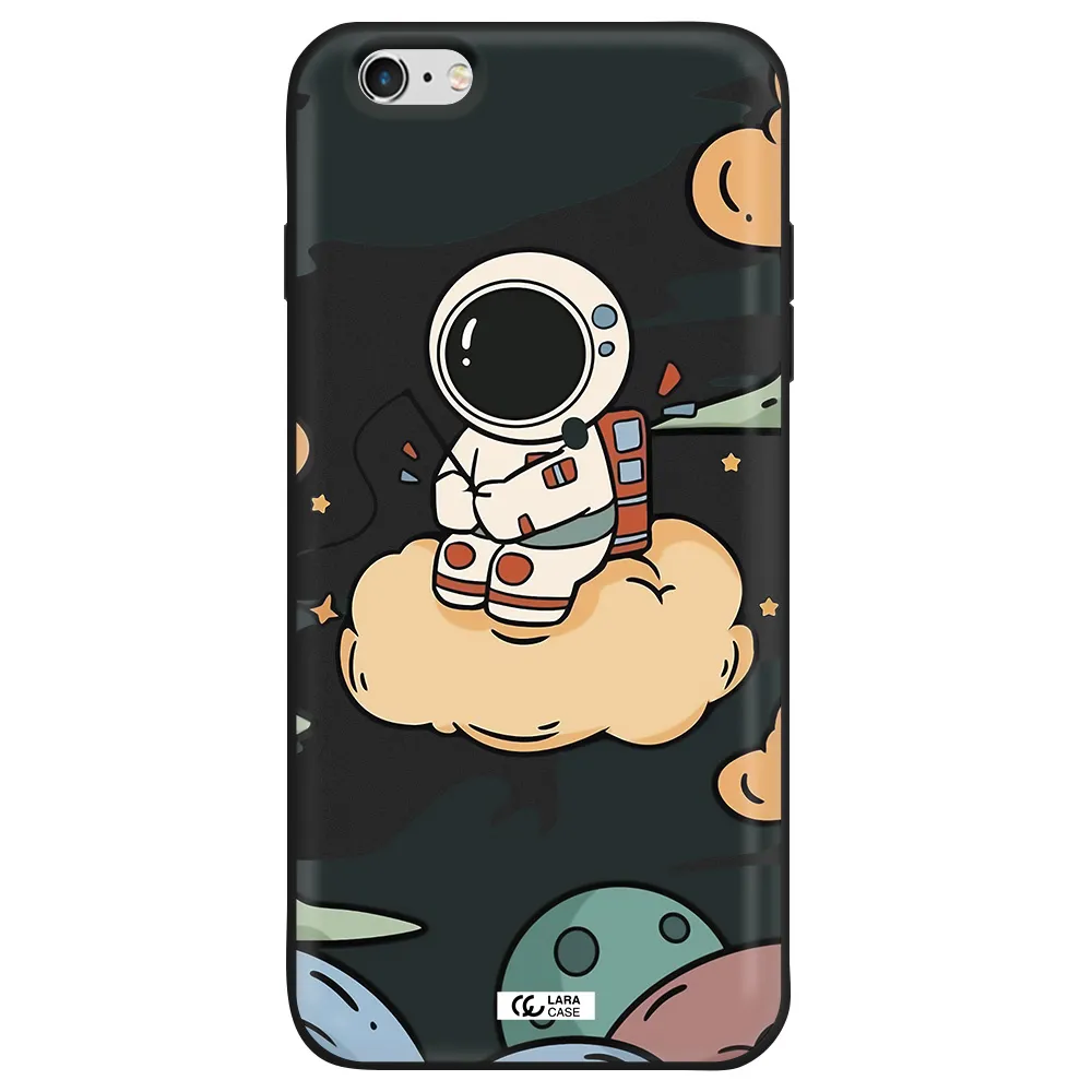 a cartoon astronaut sitting on a cloud Apple iPhone 6 plus Silicone black Case