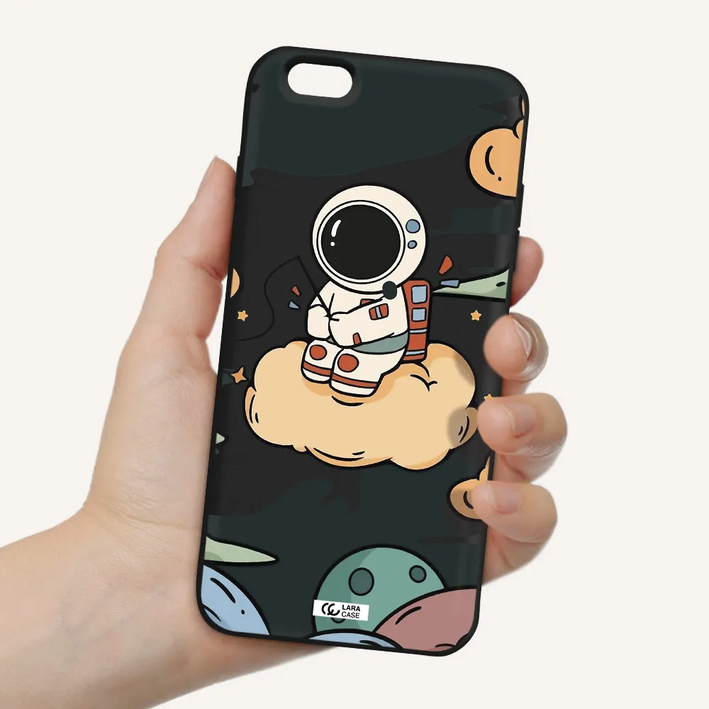 a cartoon astronaut sitting on a cloud Apple iPhone 6 plus Silicone black Case