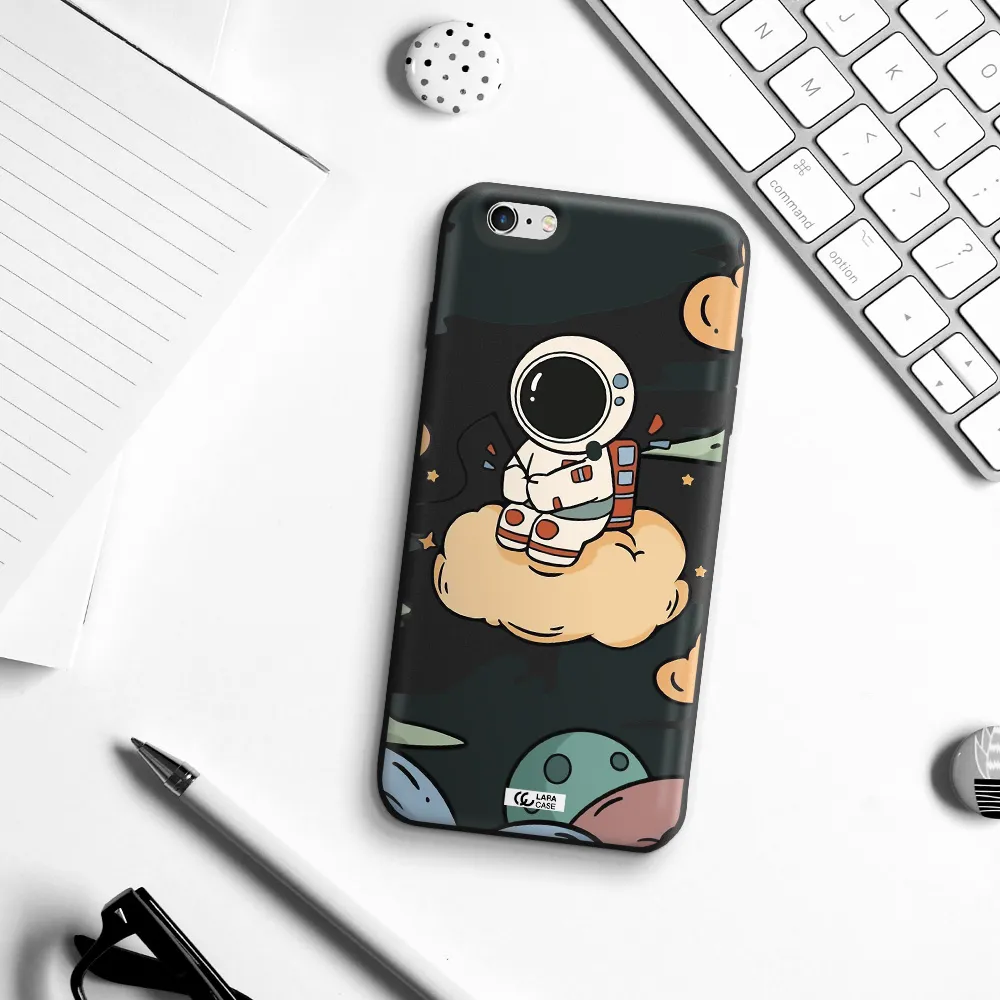 a cartoon astronaut sitting on a cloud Apple iPhone 6 plus Silicone black Case
