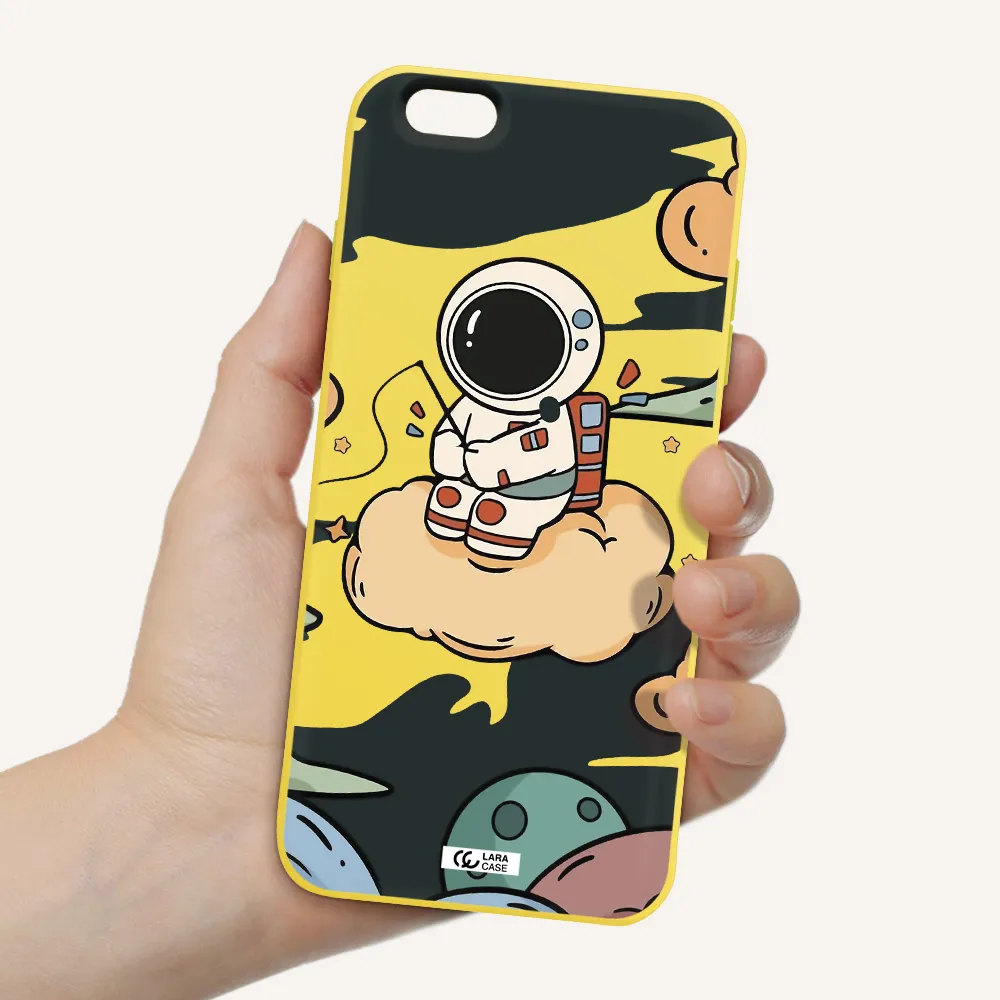 a cartoon astronaut sitting on a cloud Apple iPhone 6 plus Silicone canary yellow Case