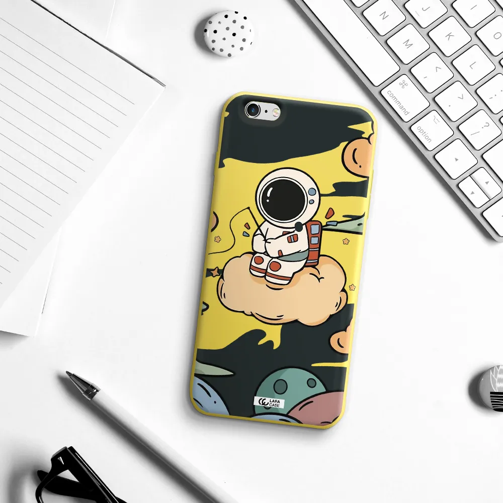 a cartoon astronaut sitting on a cloud Apple iPhone 6 plus Silicone canary yellow Case