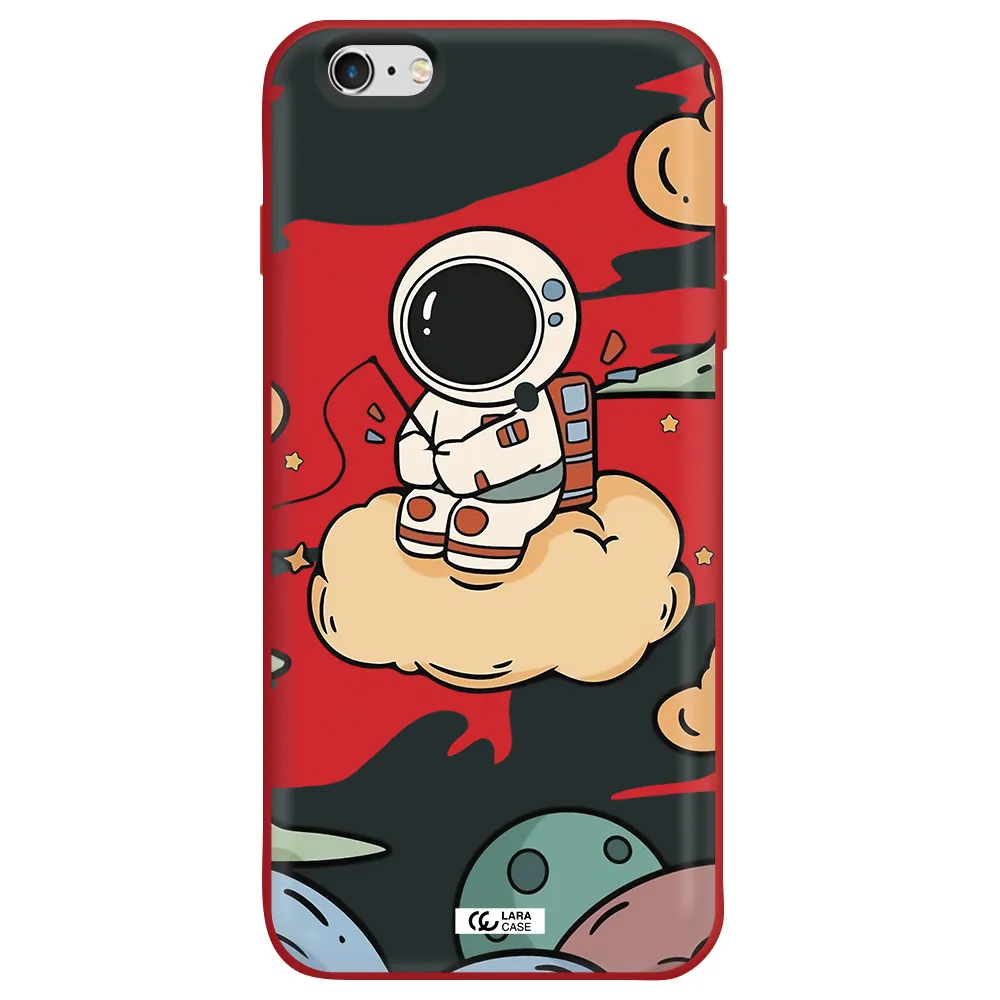 a cartoon astronaut sitting on a cloud Apple iPhone 6 plus Silicone Imperial Red Case