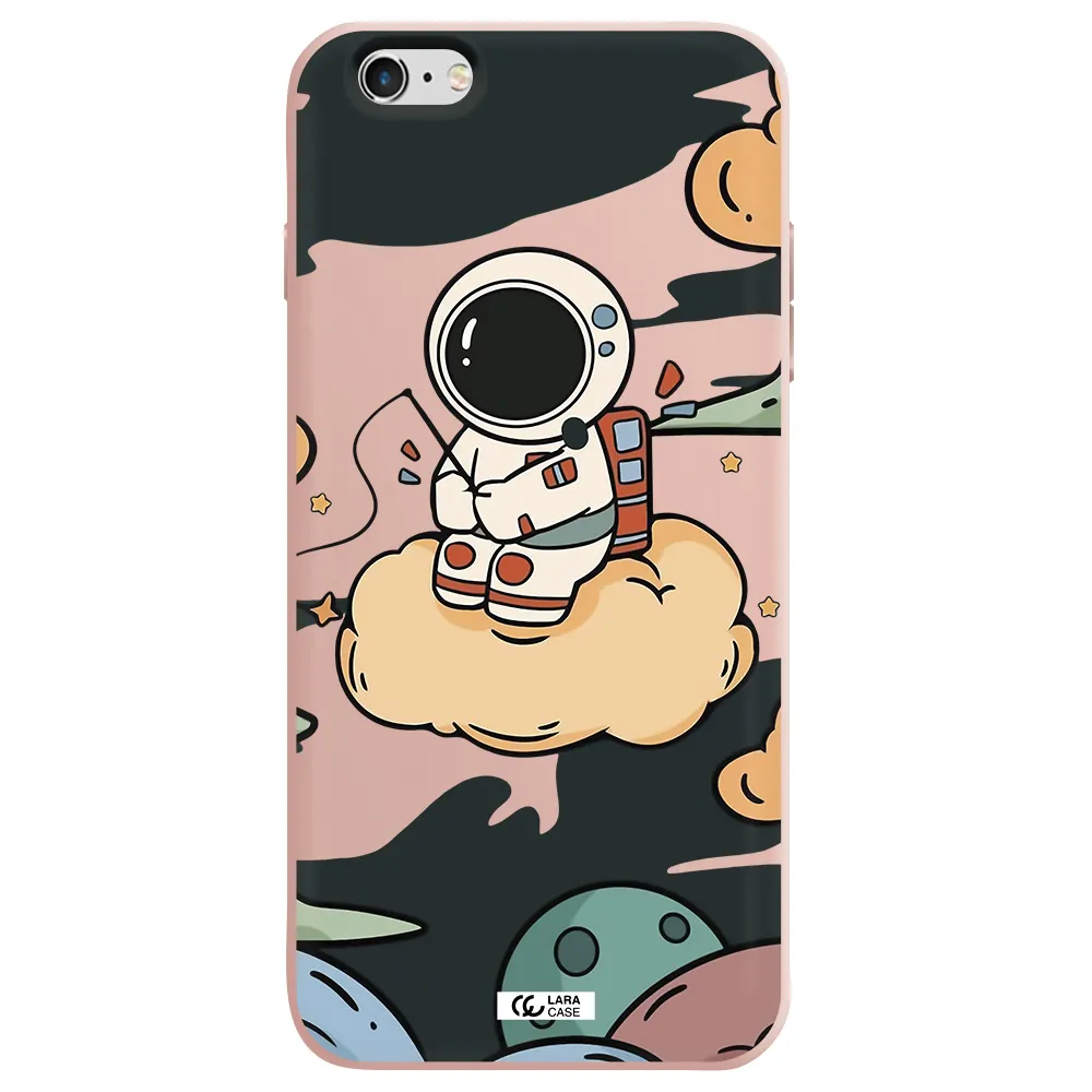 a cartoon astronaut sitting on a cloud Apple iPhone 6 plus Silicone pastel pink Case