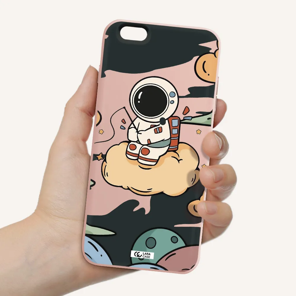 a cartoon astronaut sitting on a cloud Apple iPhone 6 plus Silicone pastel pink Case