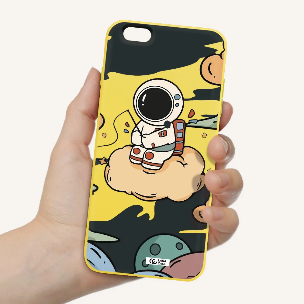 a cartoon astronaut sitting on a cloud Apple iPhone 6 s plus Silicone canary yellow Case