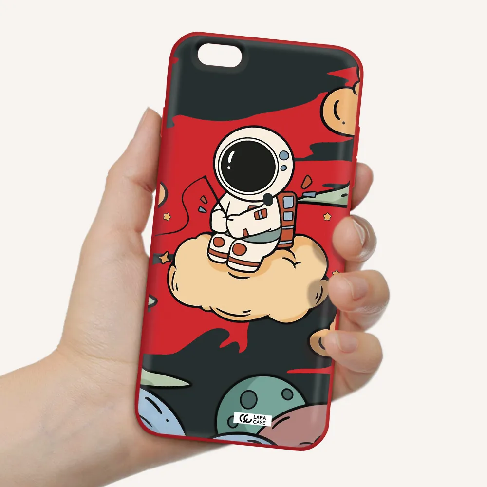 a cartoon astronaut sitting on a cloud Apple iPhone 6 s plus Silicone Imperial Red Case