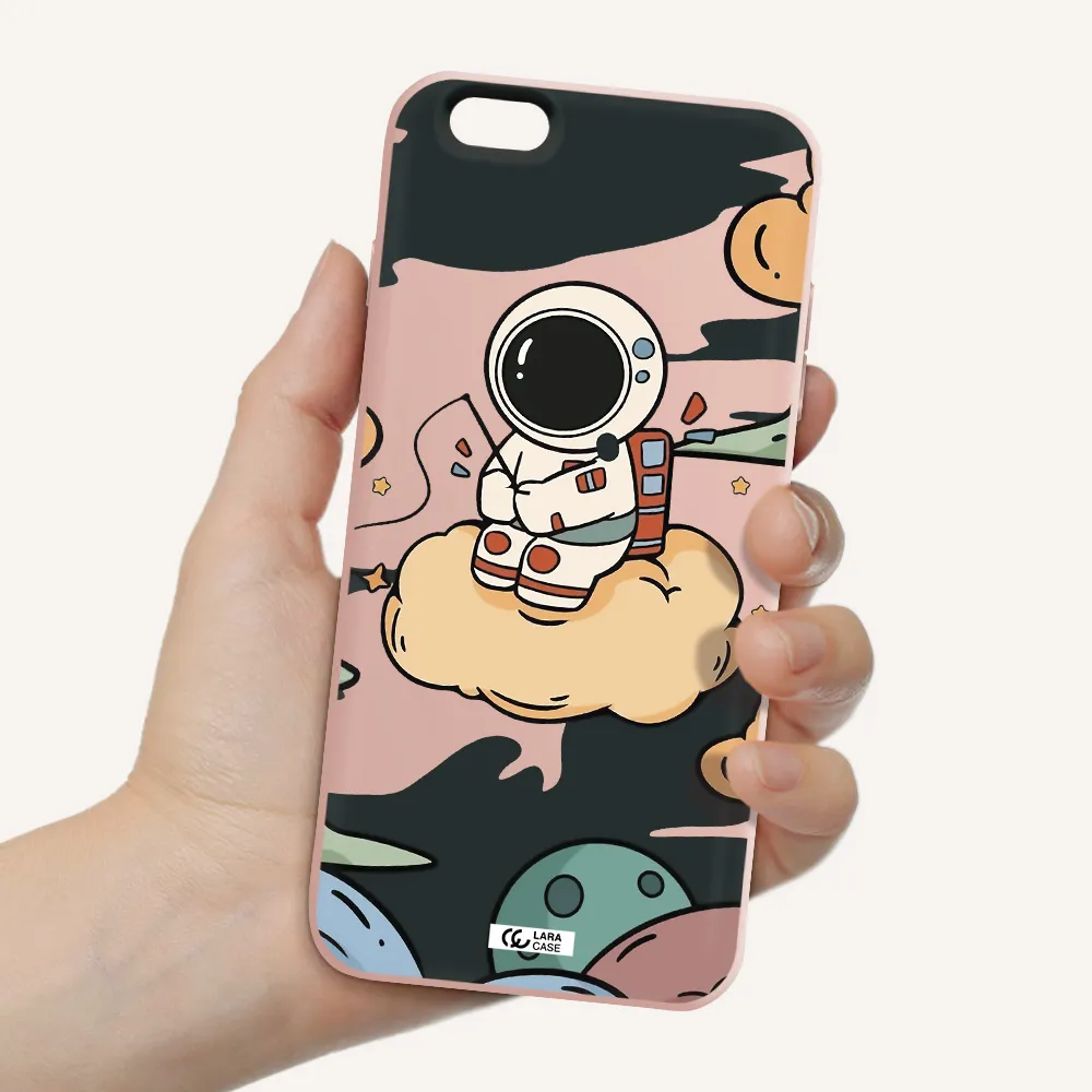 a cartoon astronaut sitting on a cloud Apple iPhone 6 s plus Silicone pastel pink Case