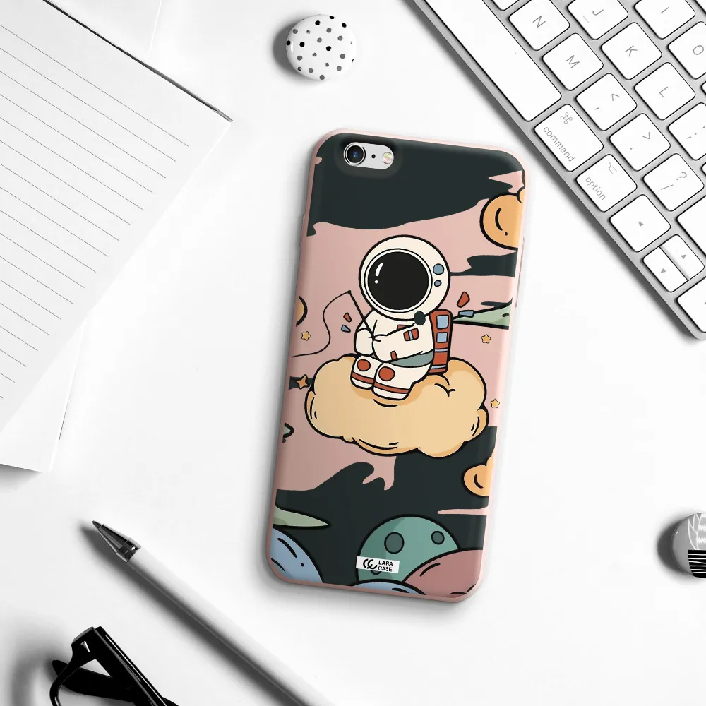 a cartoon astronaut sitting on a cloud Apple iPhone 6 s plus Silicone pastel pink Case