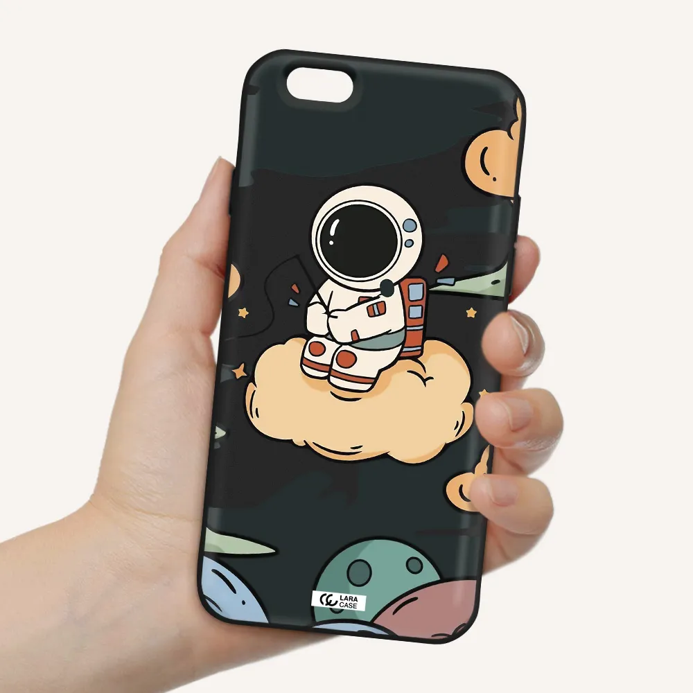a cartoon astronaut sitting on a cloud Apple iPhone 6 Silicone black Case