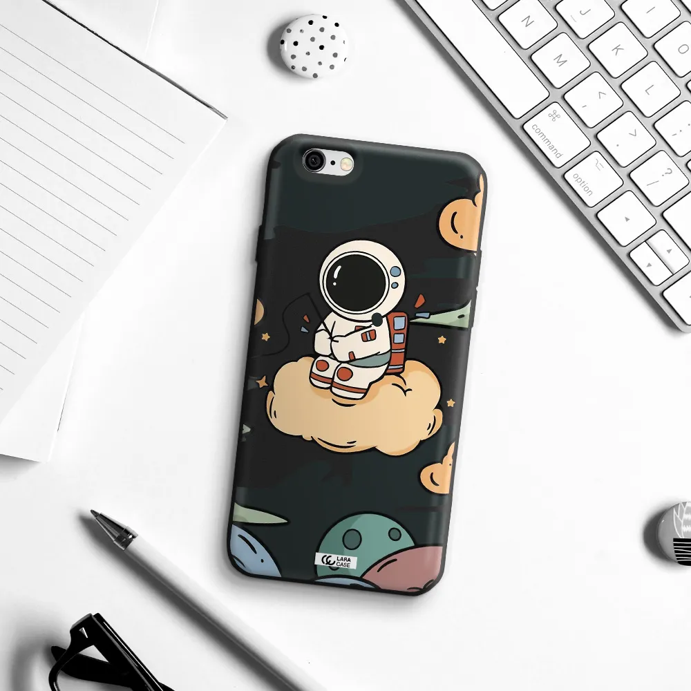 a cartoon astronaut sitting on a cloud Apple iPhone 6 Silicone black Case