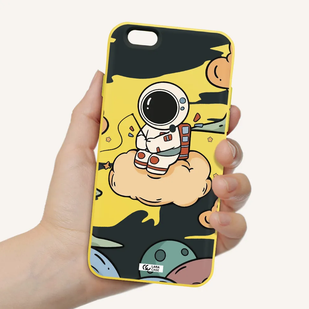 a cartoon astronaut sitting on a cloud Apple iPhone 6 Silicone canary yellow Case