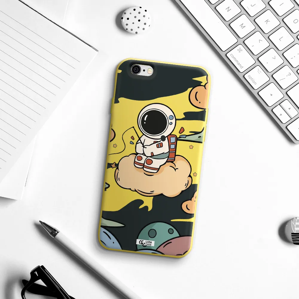 a cartoon astronaut sitting on a cloud Apple iPhone 6 Silicone canary yellow Case
