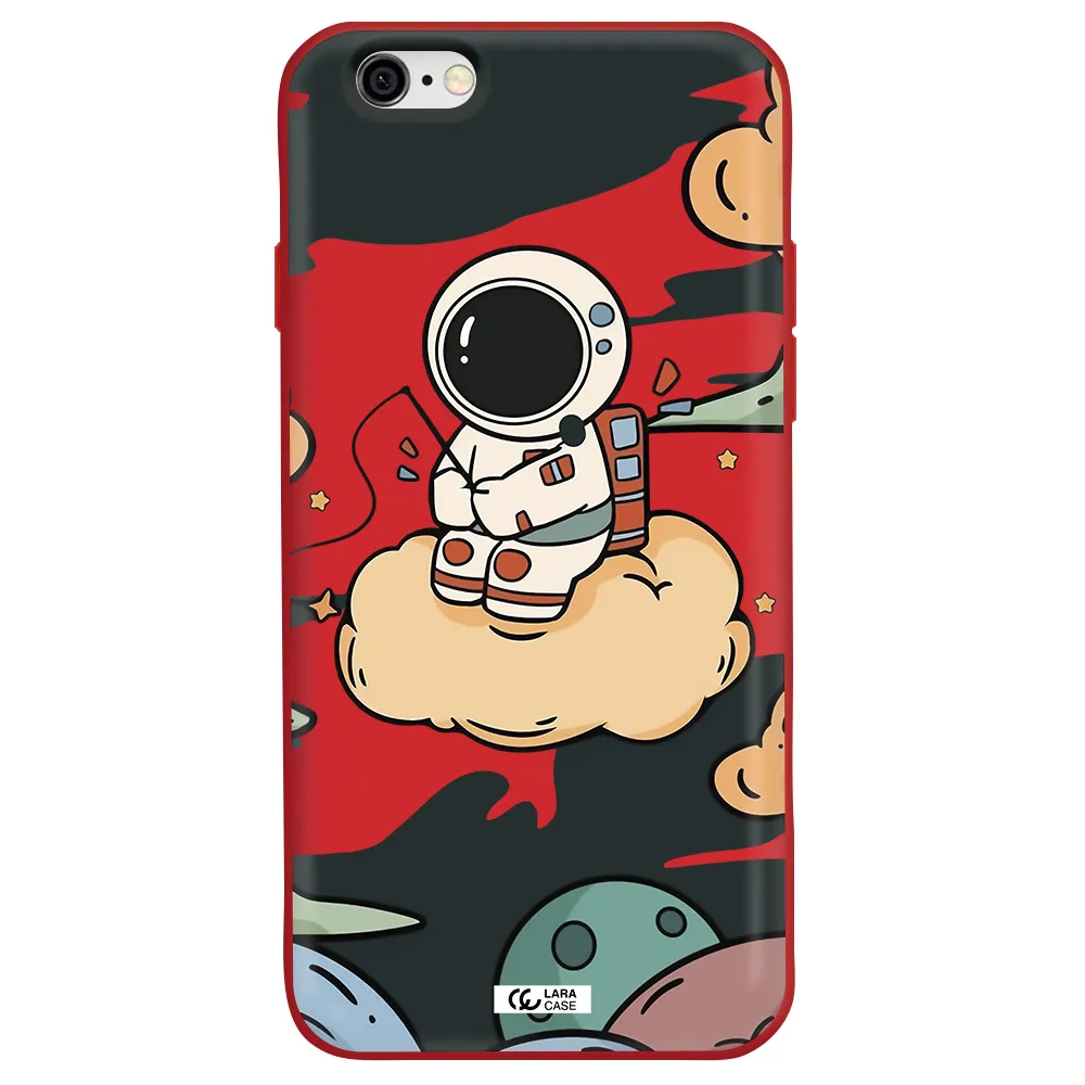 a cartoon astronaut sitting on a cloud Apple iPhone 6 Silicone Imperial Red Case