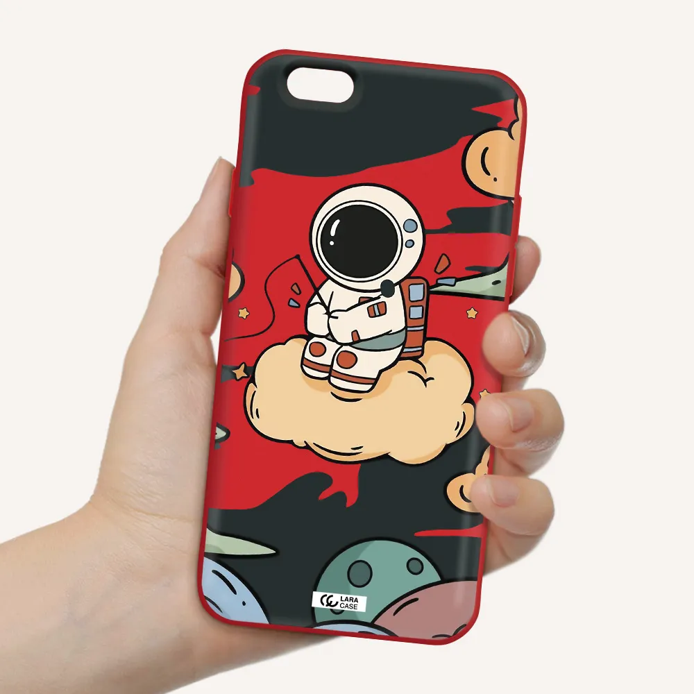 a cartoon astronaut sitting on a cloud Apple iPhone 6 Silicone Imperial Red Case