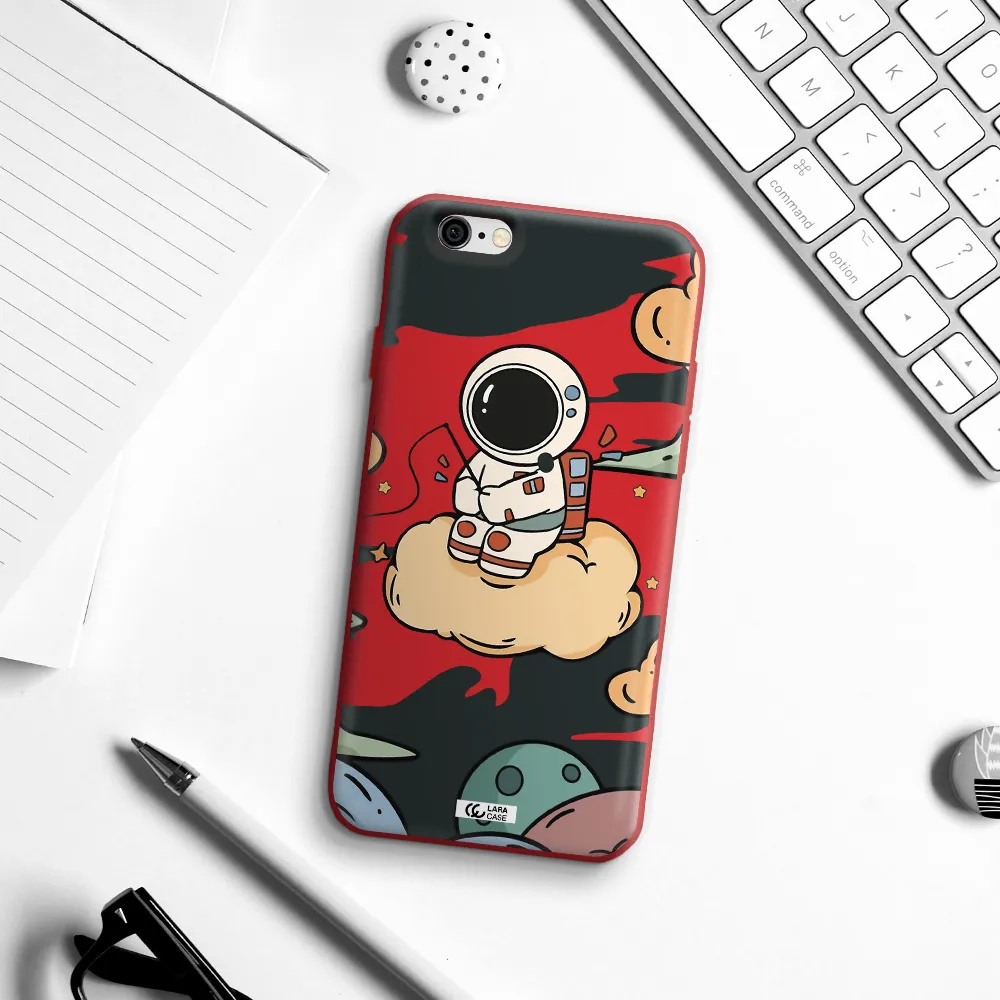 a cartoon astronaut sitting on a cloud Apple iPhone 6 Silicone Imperial Red Case
