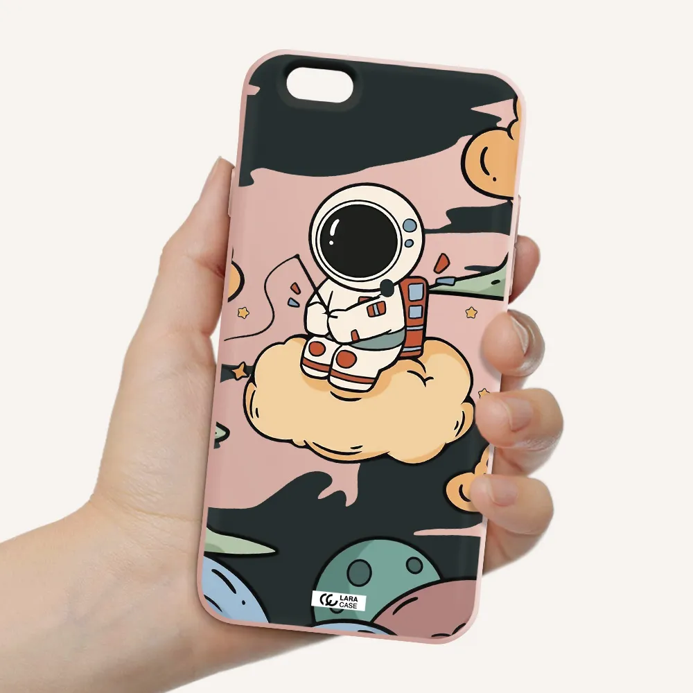 a cartoon astronaut sitting on a cloud Apple iPhone 6 Silicone pastel pink Case