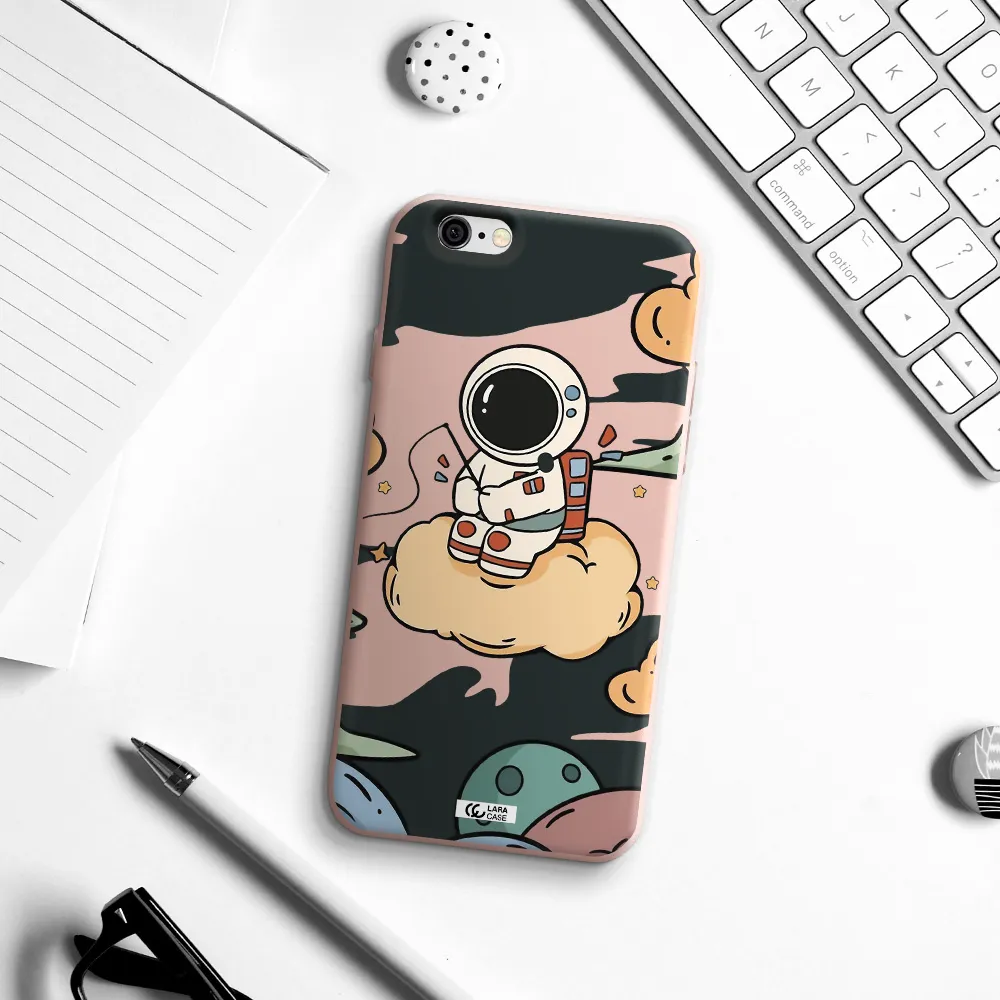a cartoon astronaut sitting on a cloud Apple iPhone 6 Silicone pastel pink Case
