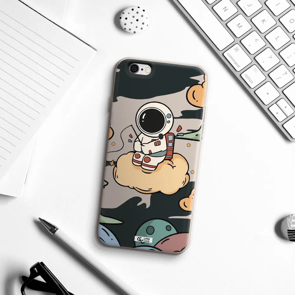 a cartoon astronaut sitting on a cloud Apple iPhone 6 Silicone Stone Case