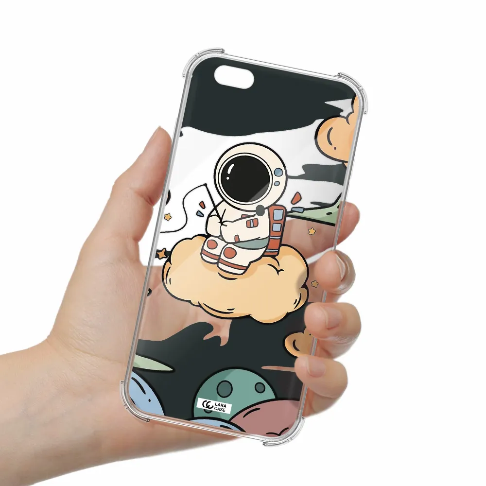 a cartoon astronaut sitting on a cloud Apple iPhone 6S Clear PC Case