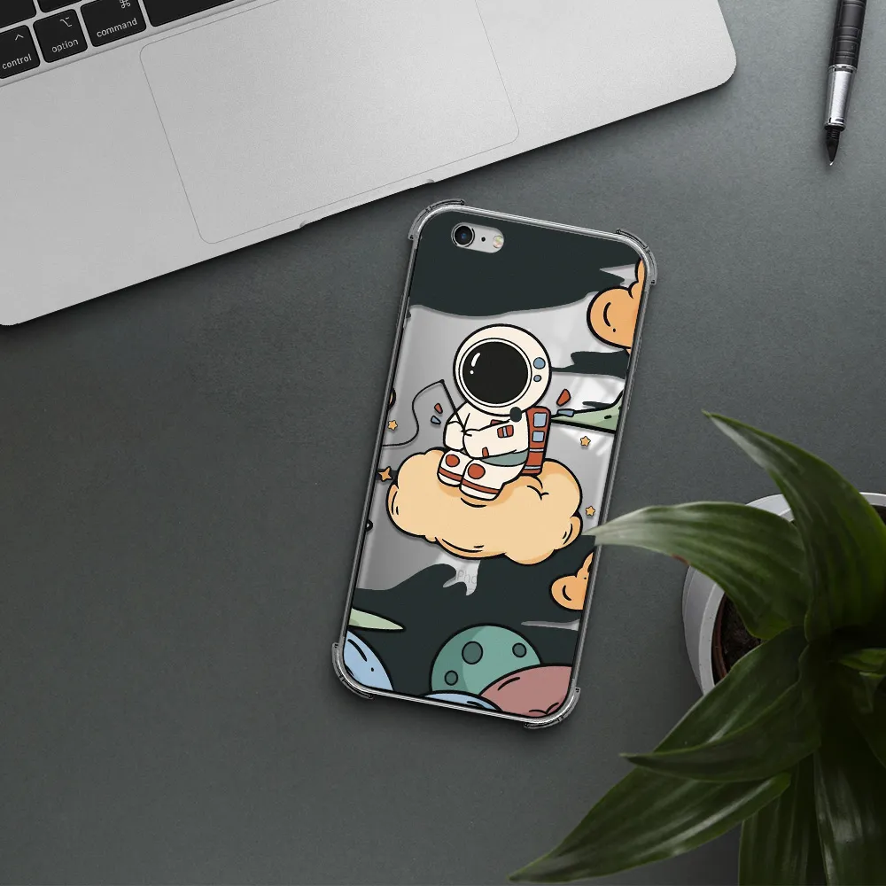 a cartoon astronaut sitting on a cloud Apple iPhone 6S Clear PC Case