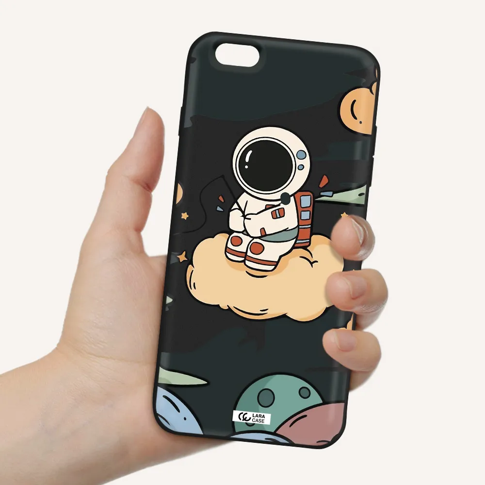 a cartoon astronaut sitting on a cloud Apple iPhone 6S Silicone black Case
