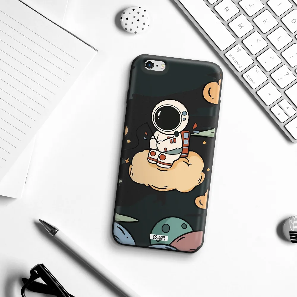 a cartoon astronaut sitting on a cloud Apple iPhone 6S Silicone black Case