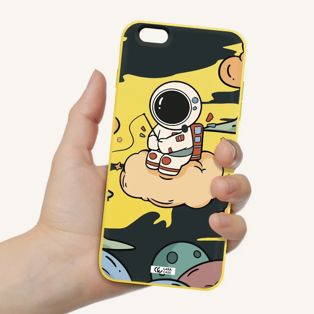 a cartoon astronaut sitting on a cloud Apple iPhone 6S Silicone canary yellow Case