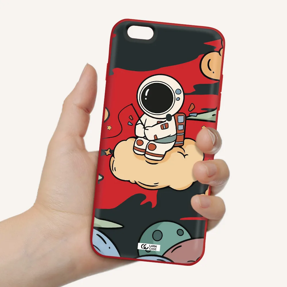 a cartoon astronaut sitting on a cloud Apple iPhone 6S Silicone Imperial Red Case