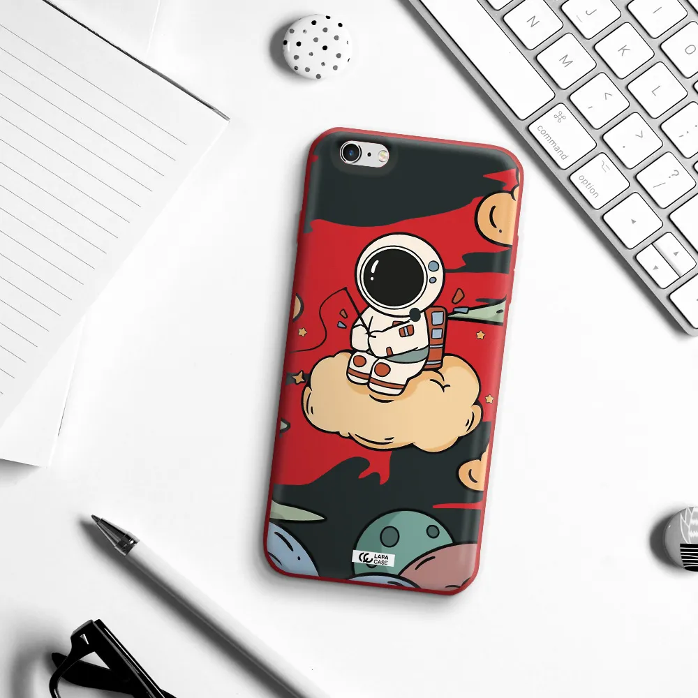 a cartoon astronaut sitting on a cloud Apple iPhone 6S Silicone Imperial Red Case