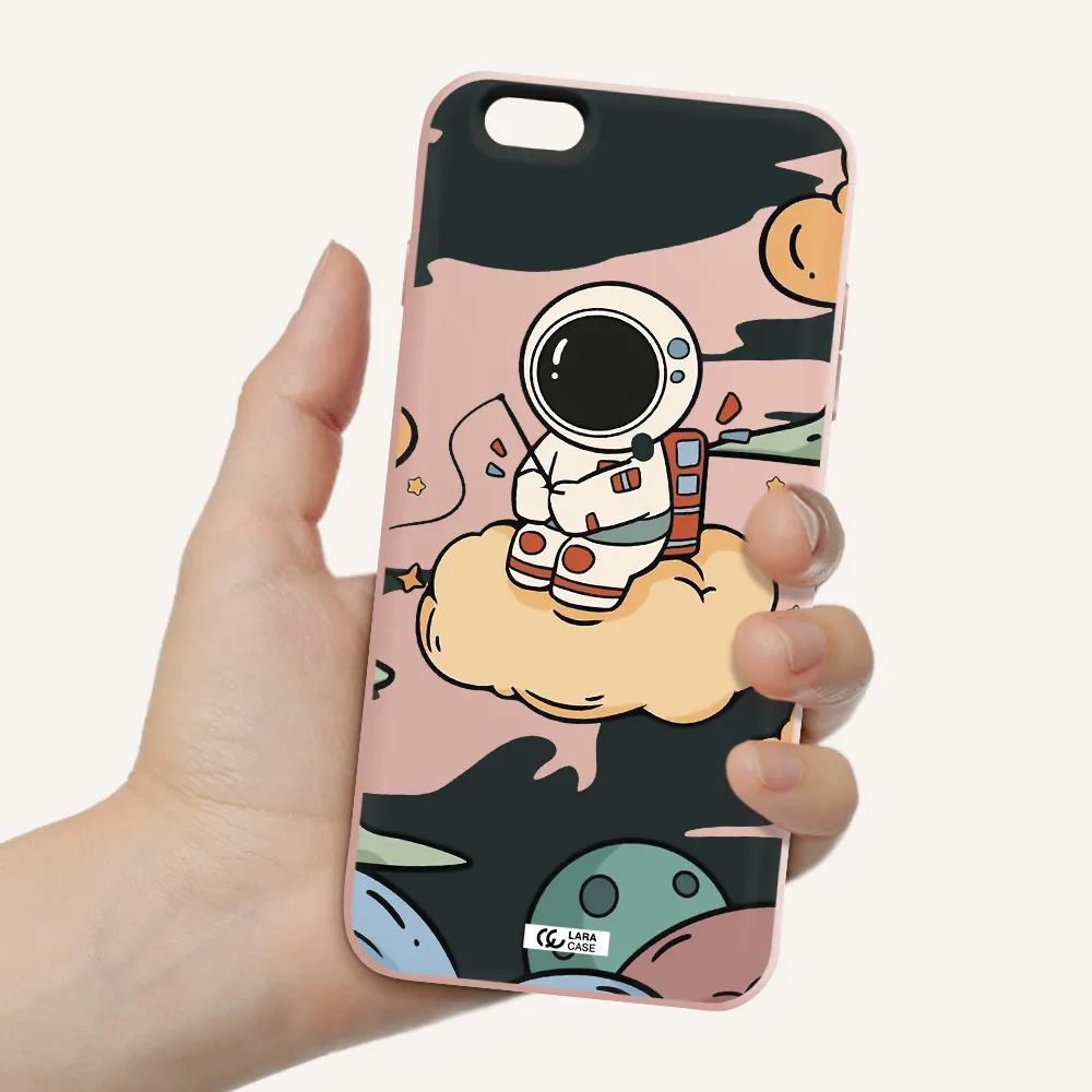 a cartoon astronaut sitting on a cloud Apple iPhone 6S Silicone pastel pink Case