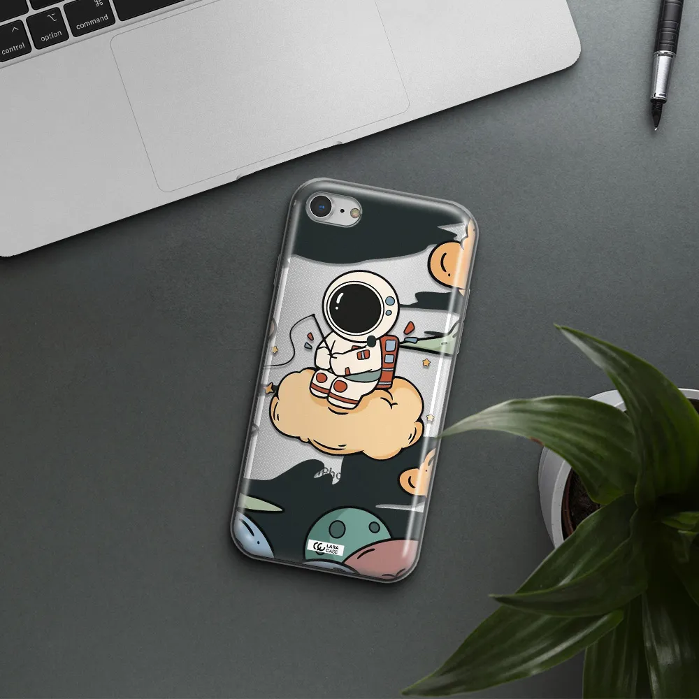 a cartoon astronaut sitting on a cloud Apple iPhone 7 Clear TPU Case
