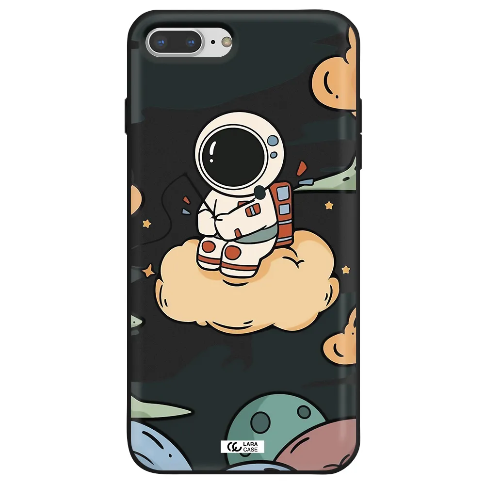 a cartoon astronaut sitting on a cloud Apple iPhone 7 plus Silicone black Case