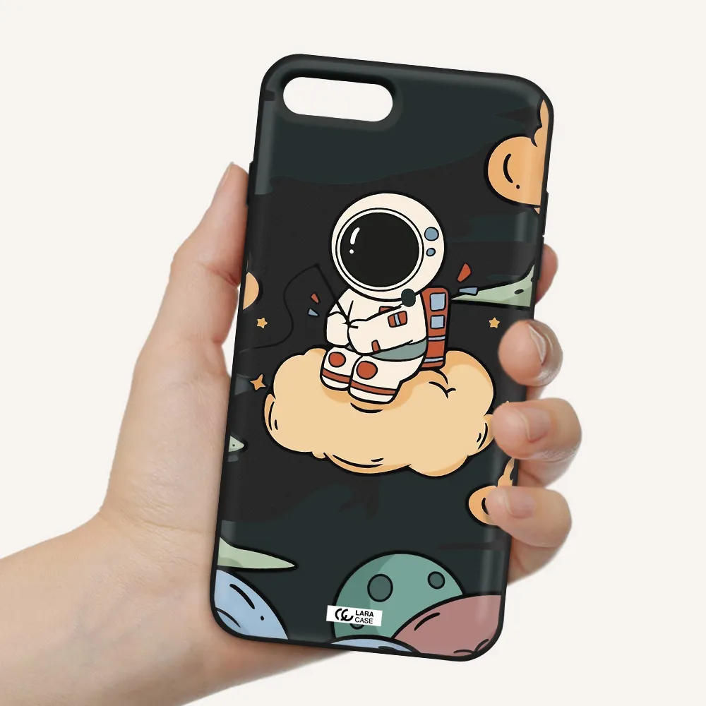 a cartoon astronaut sitting on a cloud Apple iPhone 7 plus Silicone black Case