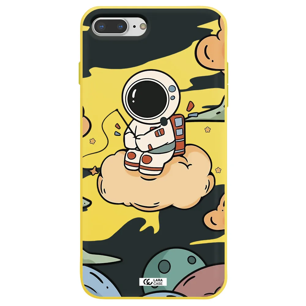 a cartoon astronaut sitting on a cloud Apple iPhone 7 plus Silicone canary yellow Case
