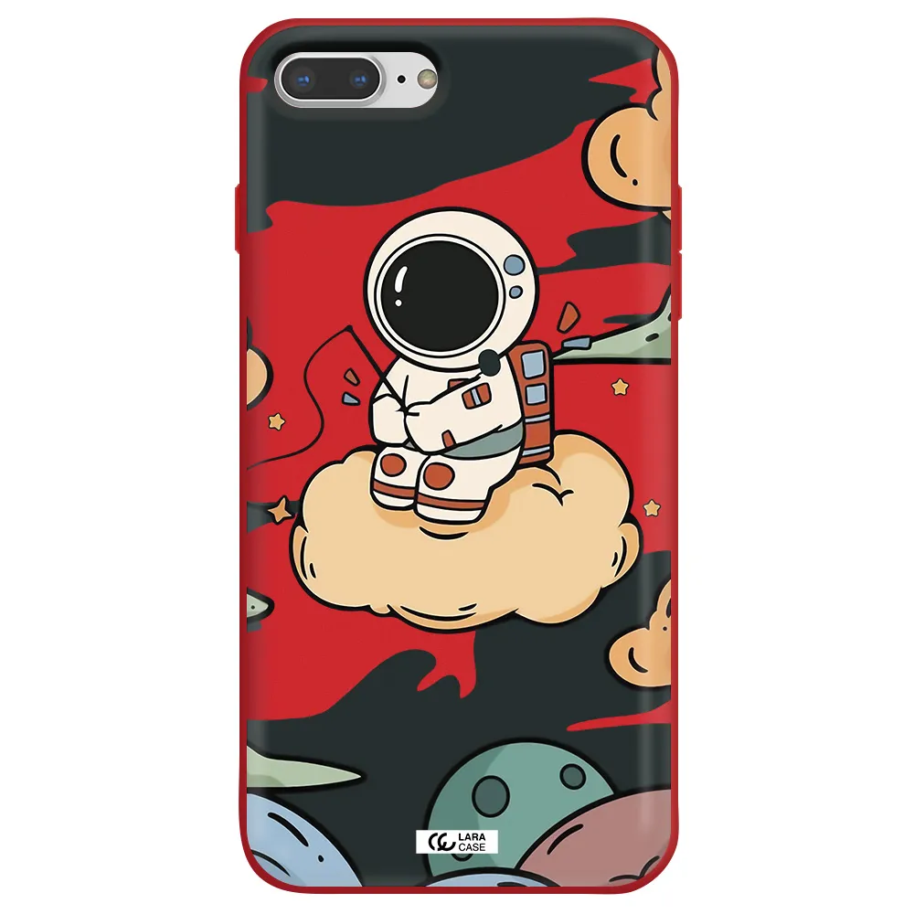 a cartoon astronaut sitting on a cloud Apple iPhone 7 plus Silicone Imperial Red Case