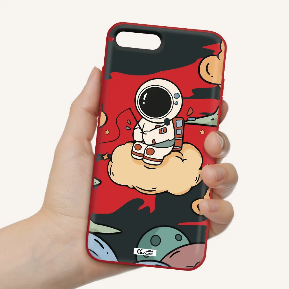 a cartoon astronaut sitting on a cloud Apple iPhone 7 plus Silicone Imperial Red Case