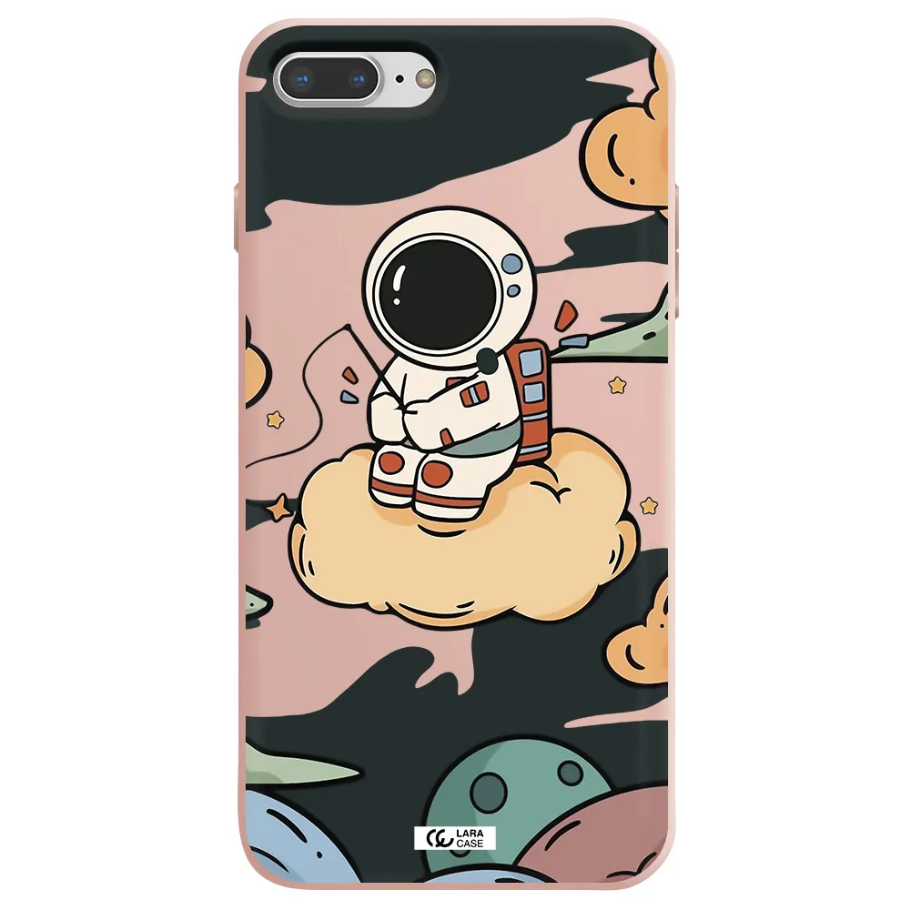 a cartoon astronaut sitting on a cloud Apple iPhone 7 plus Silicone pastel pink Case