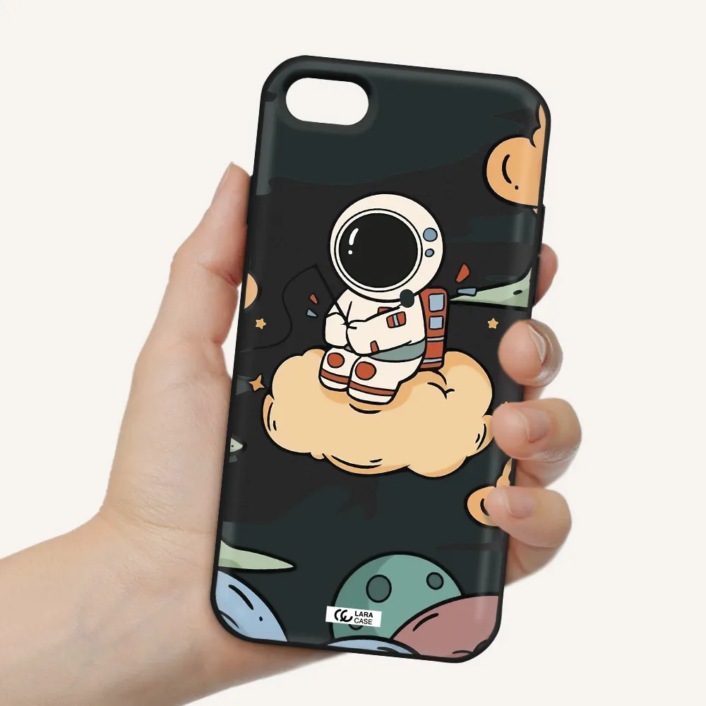 a cartoon astronaut sitting on a cloud Apple iPhone 7 Silicone black Case