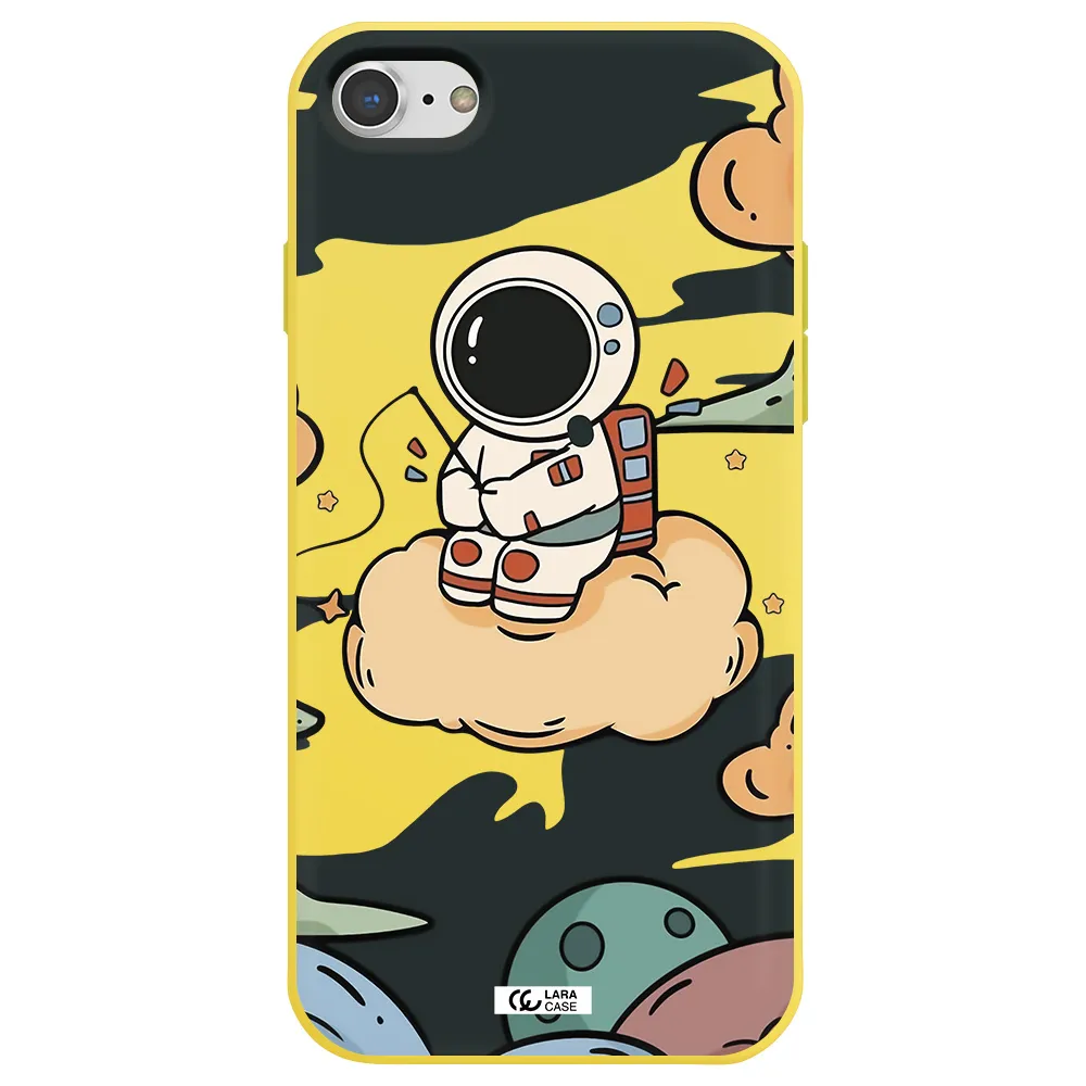 a cartoon astronaut sitting on a cloud Apple iPhone 7 Silicone canary yellow Case