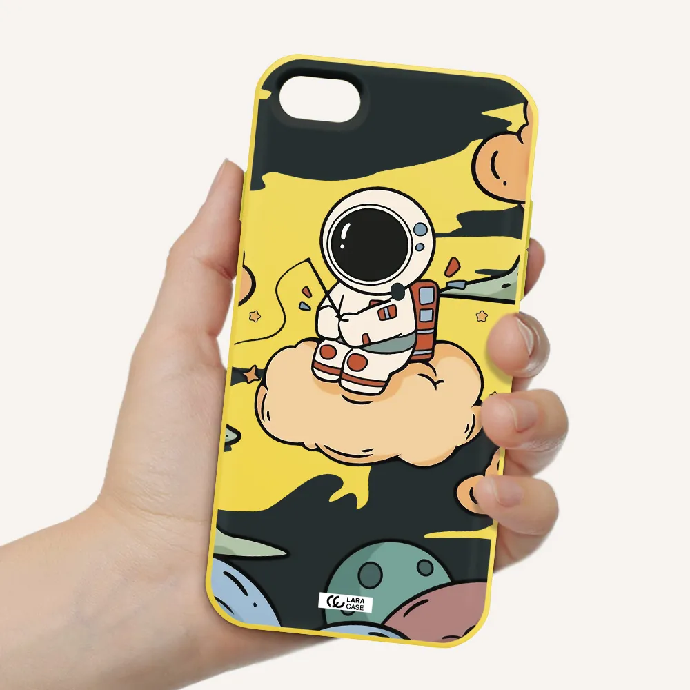 a cartoon astronaut sitting on a cloud Apple iPhone 7 Silicone canary yellow Case