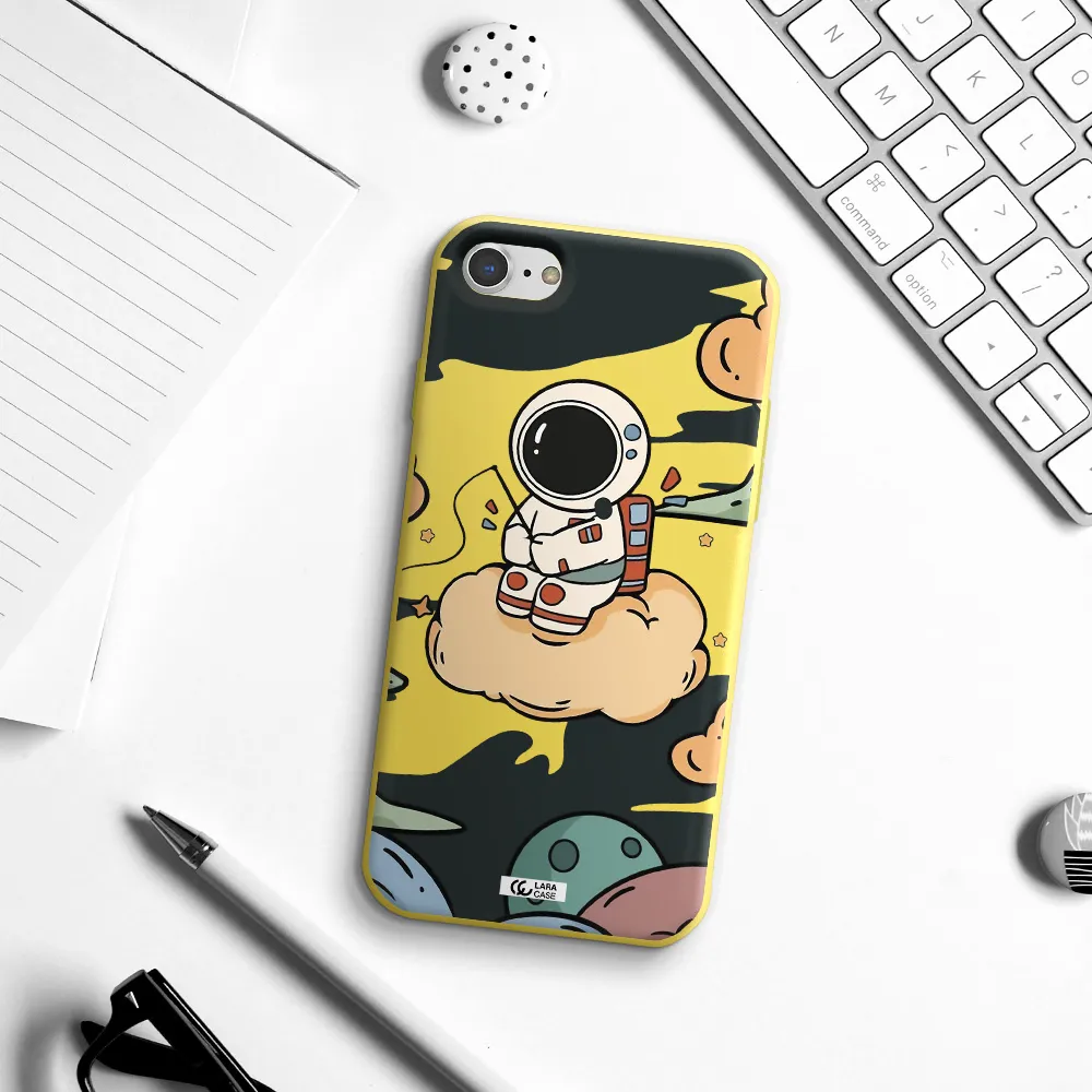 a cartoon astronaut sitting on a cloud Apple iPhone 7 Silicone canary yellow Case