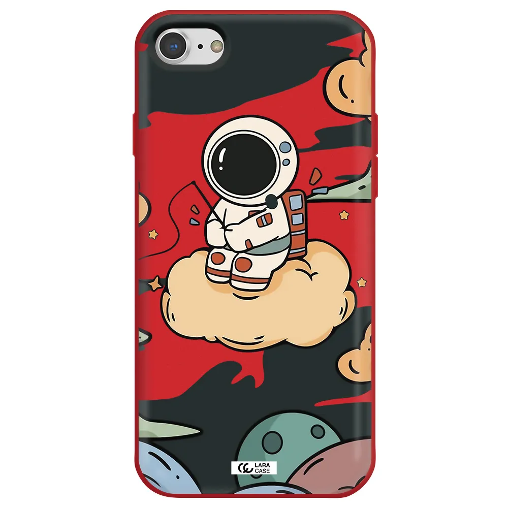 a cartoon astronaut sitting on a cloud Apple iPhone 7 Silicone Imperial Red Case