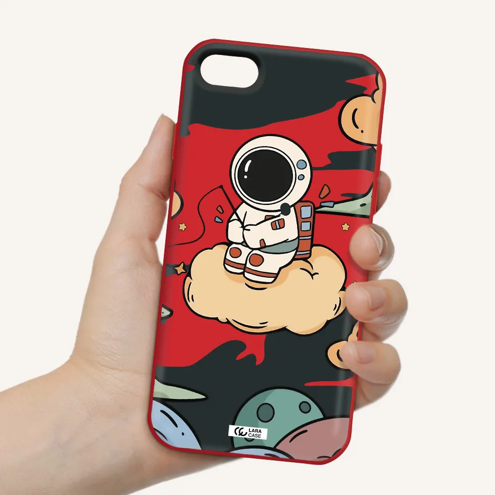 a cartoon astronaut sitting on a cloud Apple iPhone 7 Silicone Imperial Red Case