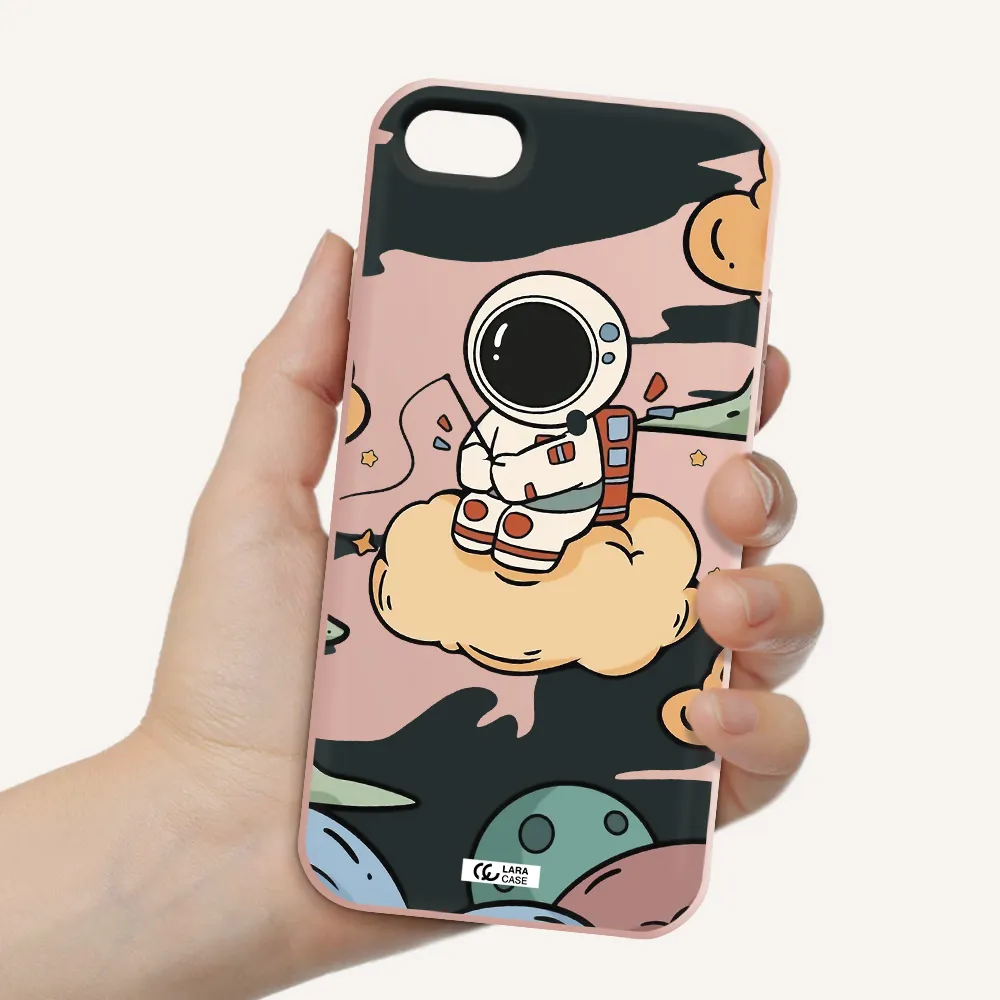 a cartoon astronaut sitting on a cloud Apple iPhone 7 Silicone pastel pink Case