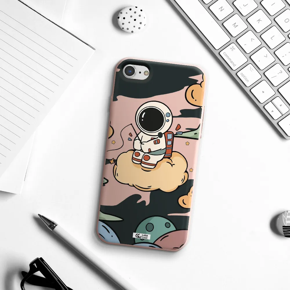 a cartoon astronaut sitting on a cloud Apple iPhone 7 Silicone pastel pink Case